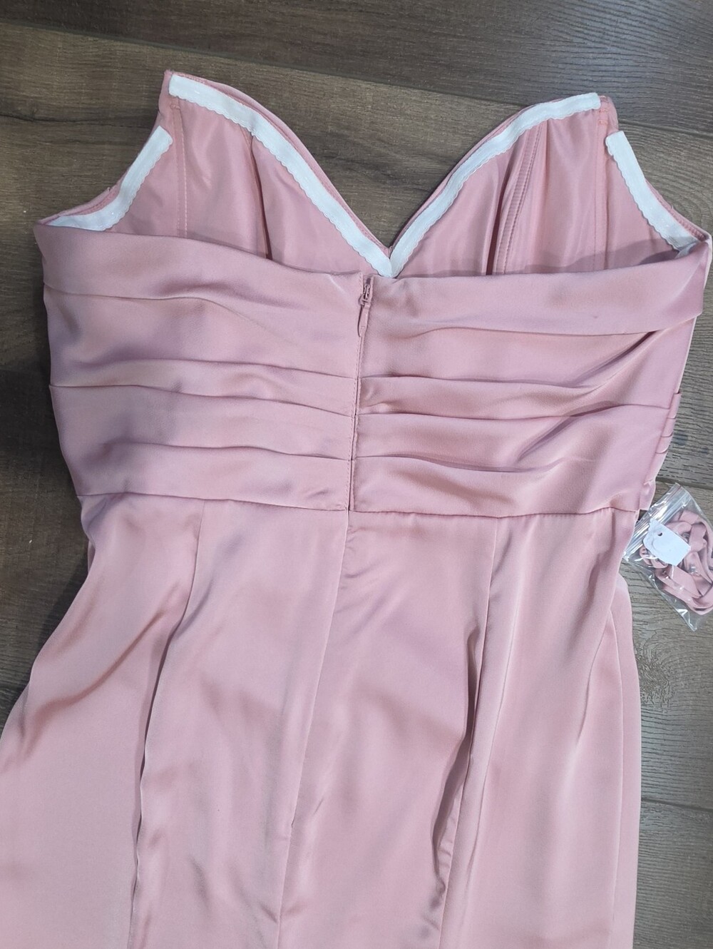 Azazie Blush Pink Satin Evening  Gown Sweetheart Neckline Slit Size A12 - Picture 5 of 10